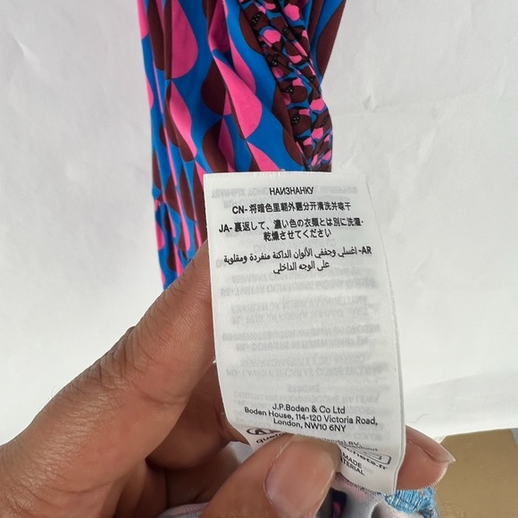 Boden Ophelia Wrap Midi Dress Womens 6 Multicolor Jersey Raindrop Geo Tie Waist - Picture 10 of 16